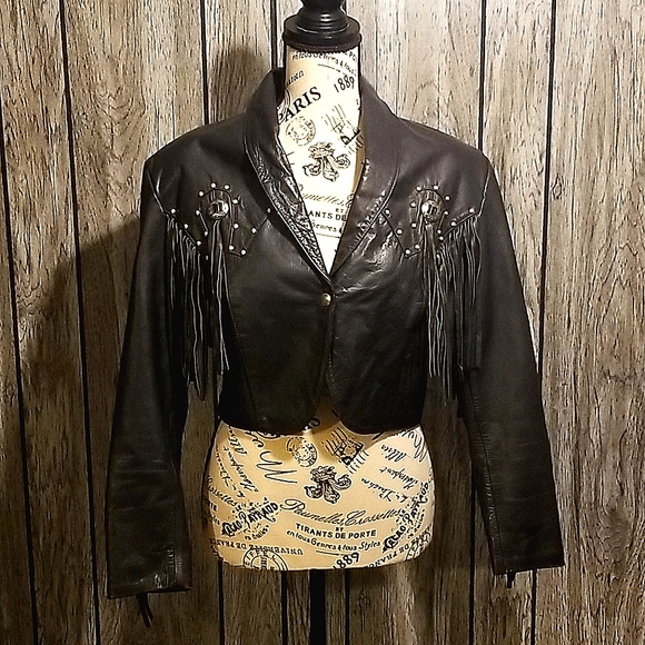 *Vintage*1980*crop GENUINE REAL LEATHER JACKET - Picture 3 of 8